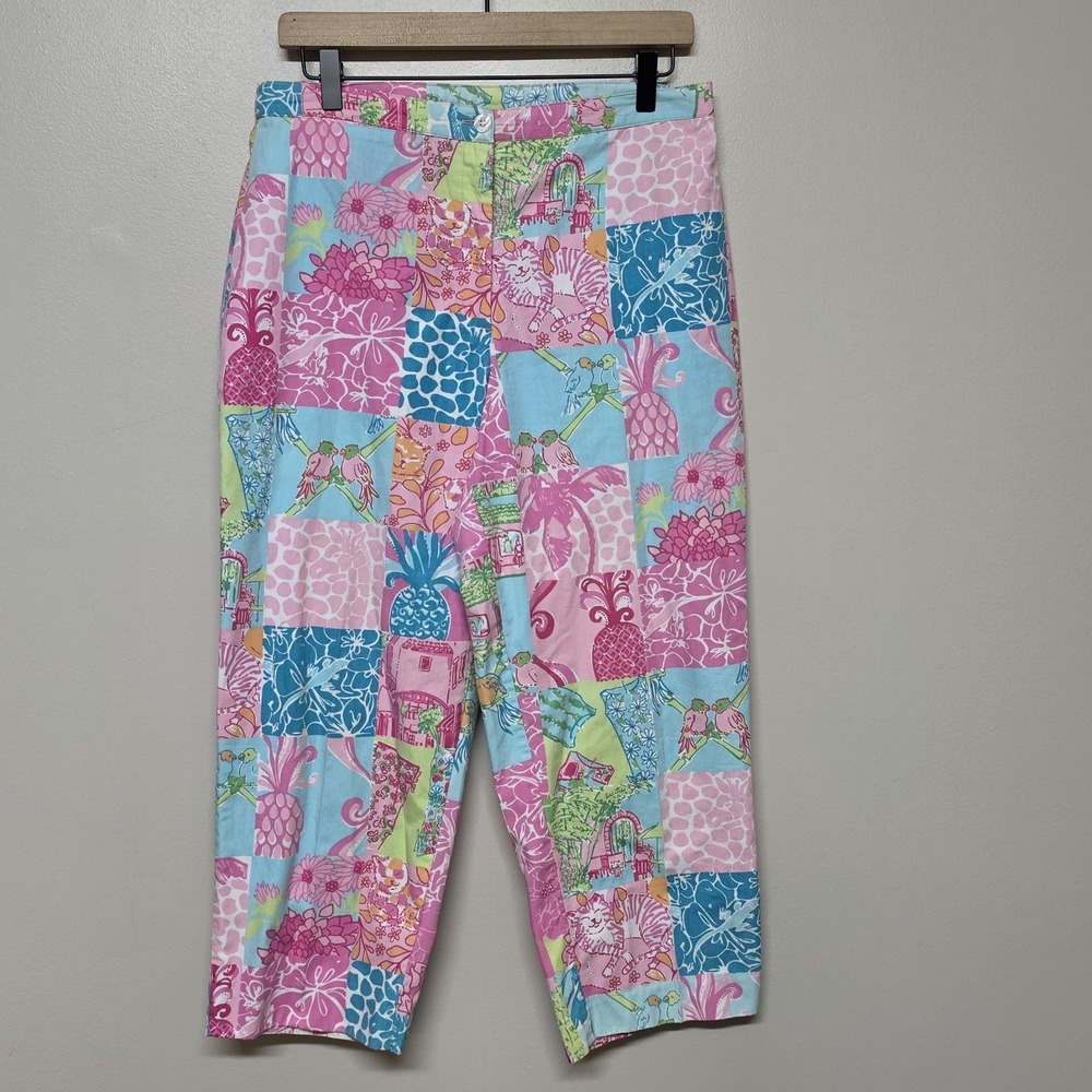 Lilly Pulitzer Vintage White Label Multi-Color Faux Patchwork Pants Sz 10 Resort